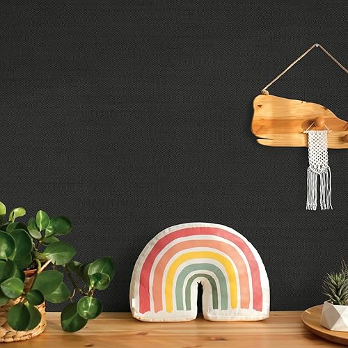 Miniatura 10 de Tempaper - Papel pintado texturizado negro de imitación de tela de hierba horizontal extraíble para despegar y pegar, 20.5 x 16.5 pies, fabricado en