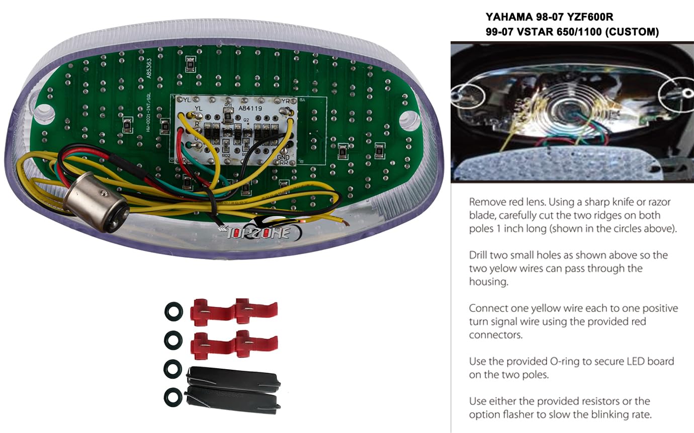 Fit Yamaha XVS650 XVS1100; V-Star Midnight Custom/V-star Custom/Drag Star LED Brake Light Rear Lamp+ Integrated Turn Signal Idicators (Clear)