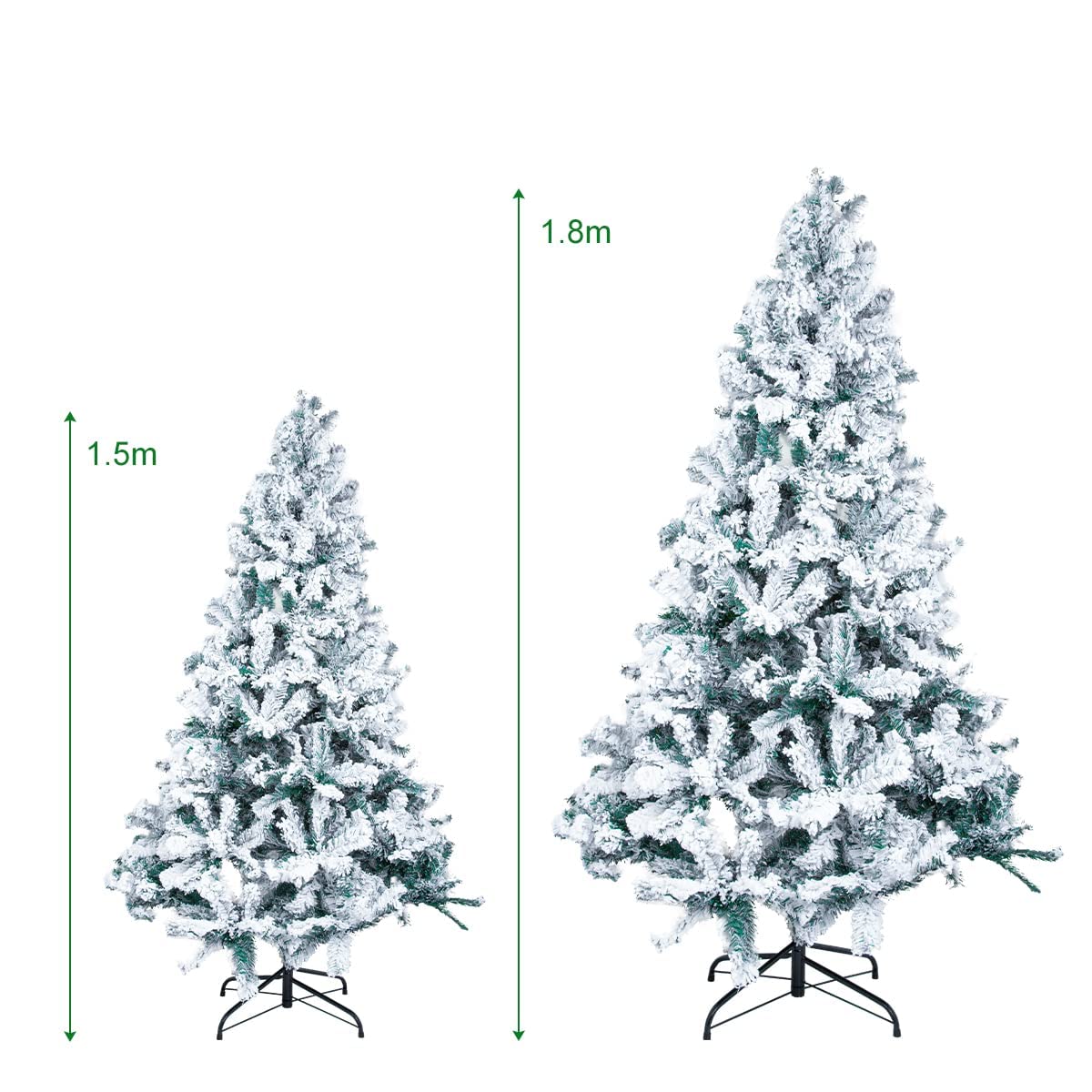 Sapin de Noël floqué Blanc et Vert de 1,8 m avec 700 Pointes et Pieds en métal Massif pour intérieur et extérieur 1,8 m