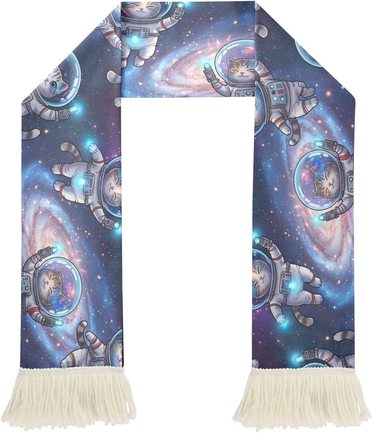CHIFIGNO Cat Space Cosmic Sports Fan Scarf with Fringe Ends, Soft Polyester Cheering Towel for Soccer Football Games, Quick Dry Sweat Absorbent Rally Scarf
