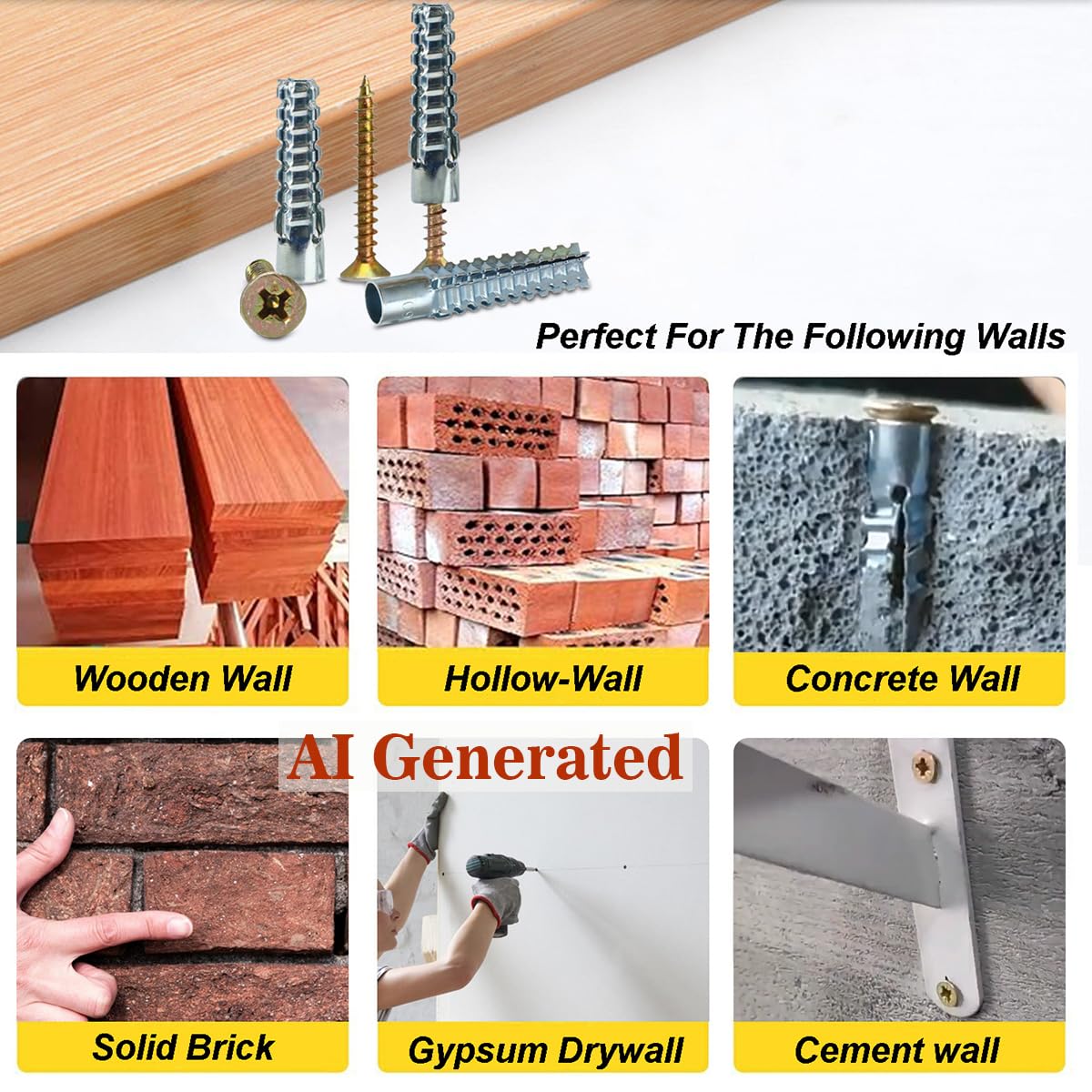 60 Pack Hollow Wall Anchor with Screws,Loose Hinge Hole Repair Kit for Concrete Wall, Metal Expansion Bolt for Drywall (5/16 inch)