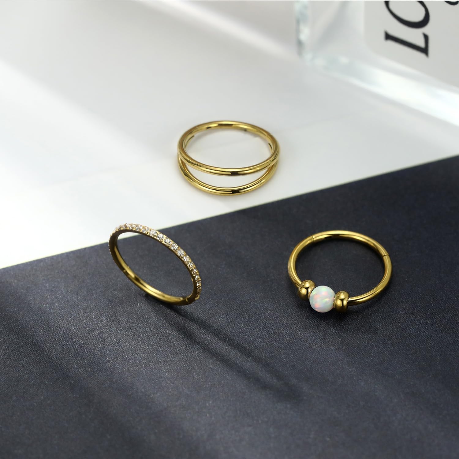 FUNLMO 3Pcs Nose Rings 316L Surgical Steel Septum Rings Tragus Helix Conch Rook Daith Piercing Jewelry Cartilage Earring Lip Rings for Women Men - Image 6