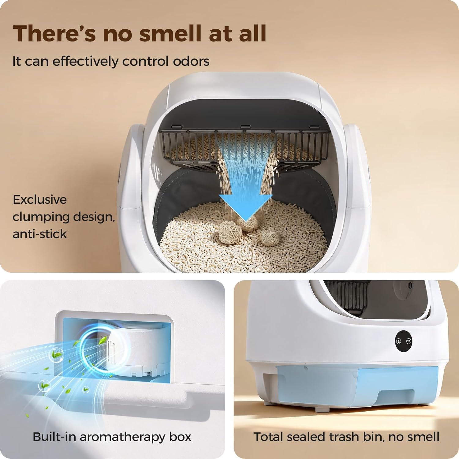Litter-Robot 3 Connect by Whisker, Beige - Automatische, zelfreinigende kattenbak, helpt geurtjes in de kattenbak te verminderen, werkt met bijna elk klonterig strooisel, WhiskerCare 1 jaar garantie