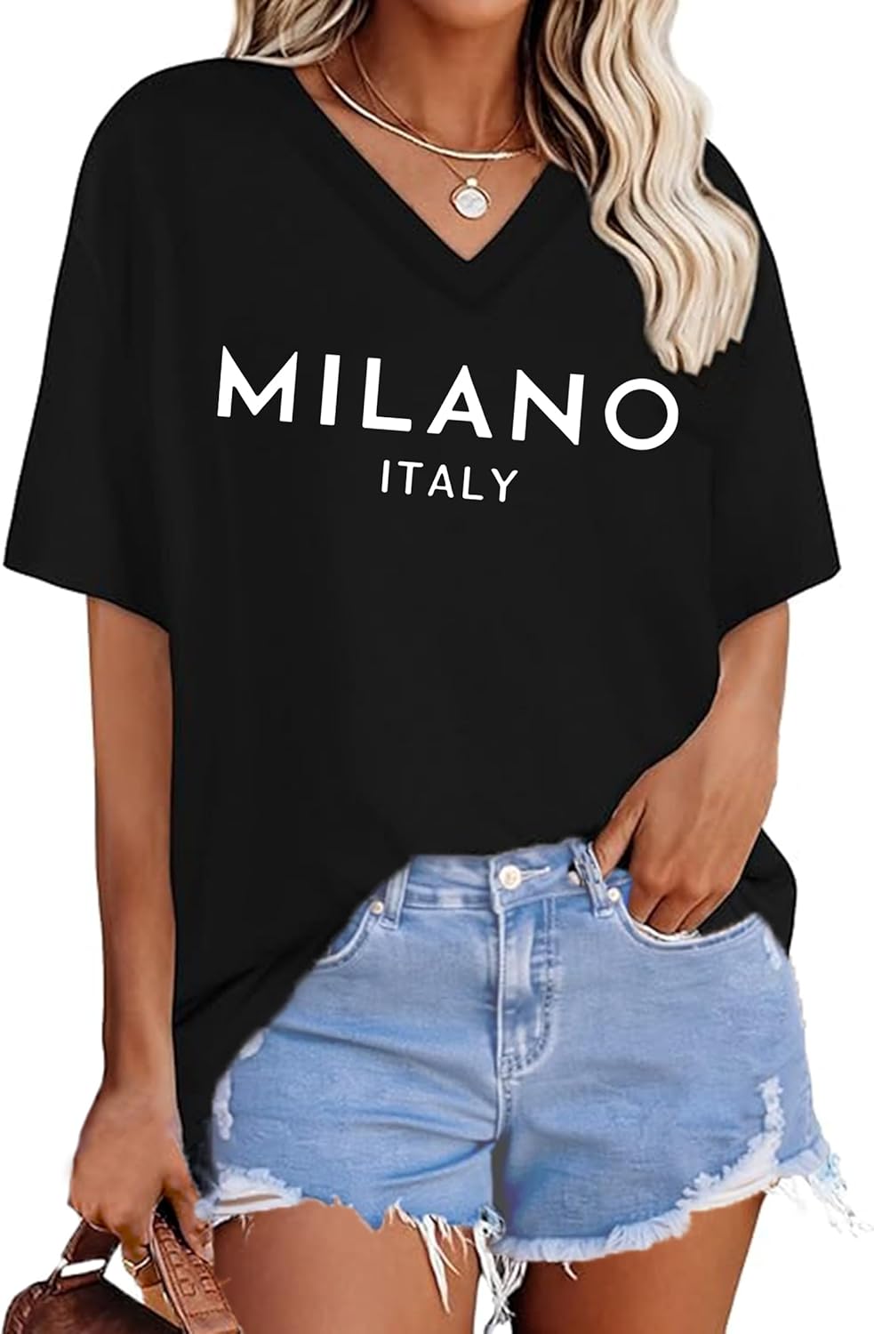 Zoyami Womens Oversized V Neck T Shirts Graphic Vintage Tees Casual Loose Fitting Short Sleeve Tops