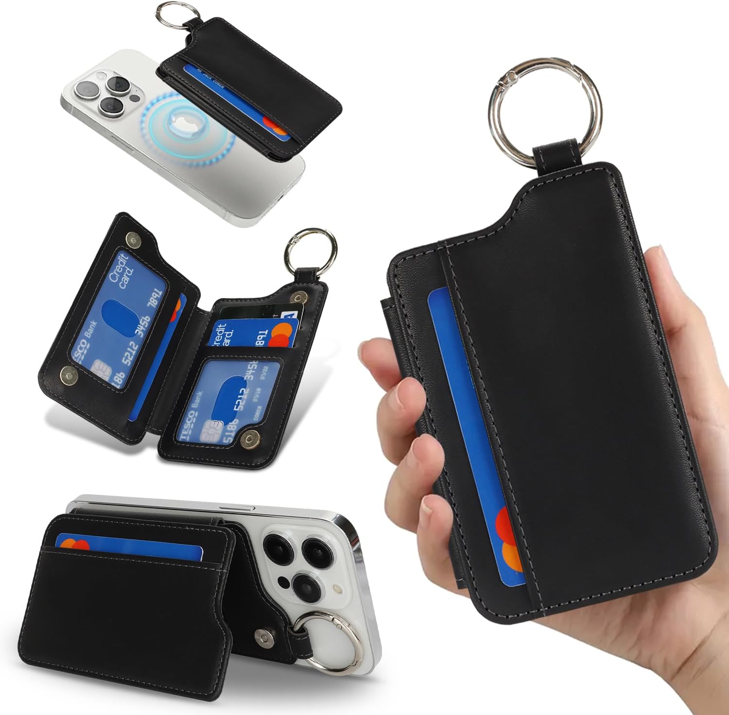 Cavor Magnetic Wallet for iPhone 17/16 Pro Max/15 Pro/14 Plus/13/12 Series,Compatible with MagSafe Wallet,Magnetic Card Holder with Adjustable Stand,iPhone magsafe Wallet-Black - Image 6