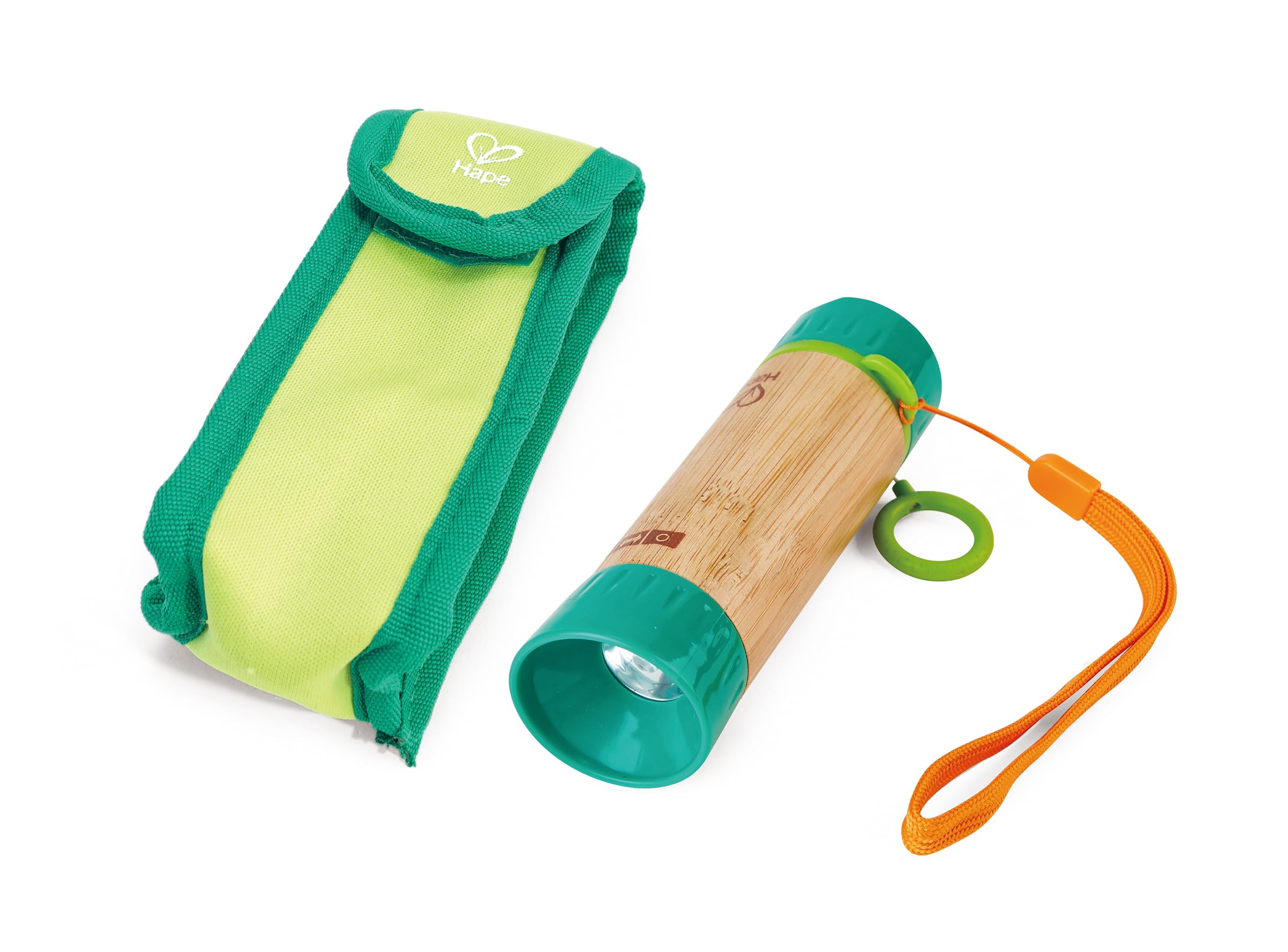 Hape Hand-Powered Flashlight with Case, Made from Bamboo, Nature Fun, Outdoor Toys