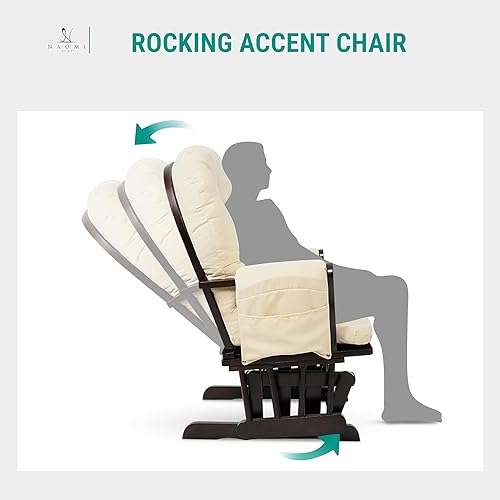 Miniatura 22 de Naomi Home Mecedora para bebé con otomana – Silla deslizante suave y silenciosa, respaldo alto y brazos acolchados para alimentación, muebles Gris