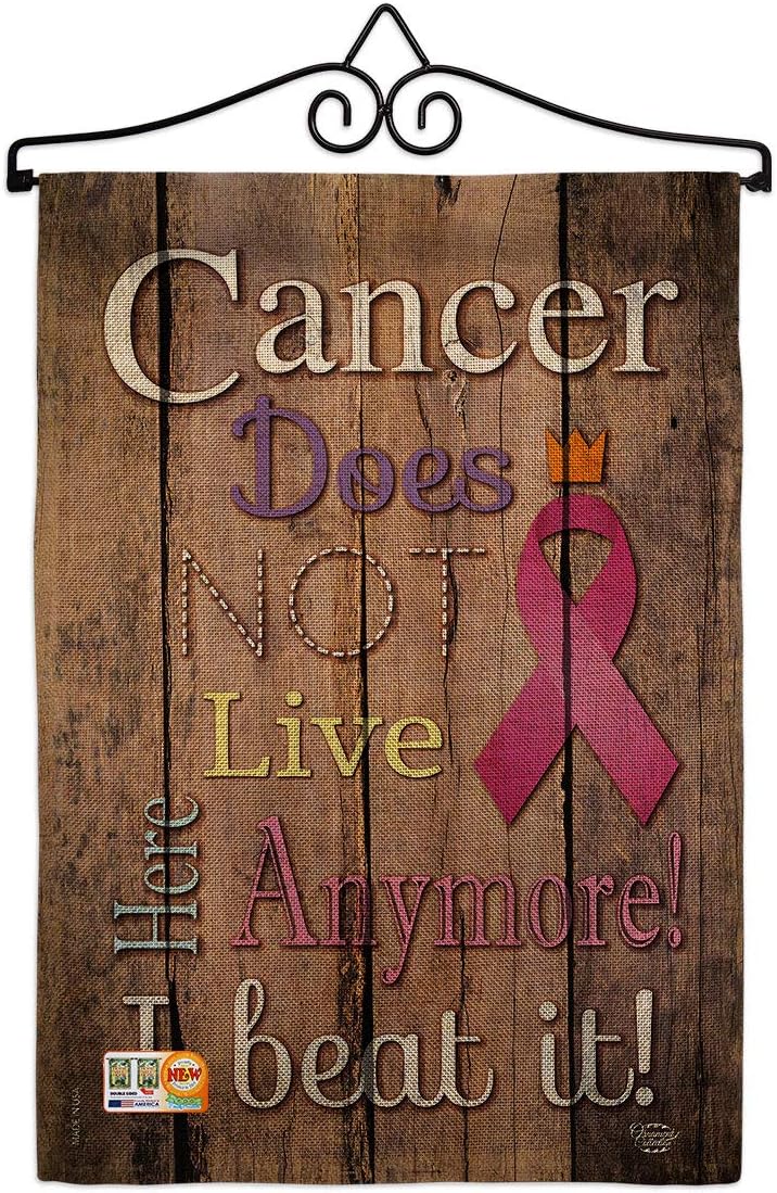 Cancer Does Not Live Here Anymore Pink Ribbon Garden Flag Set Wall Holder Support Awareness Inspirational Survivor Prevention Autism Breast BLM Small Gift Yard House Banner 13 X 18.5