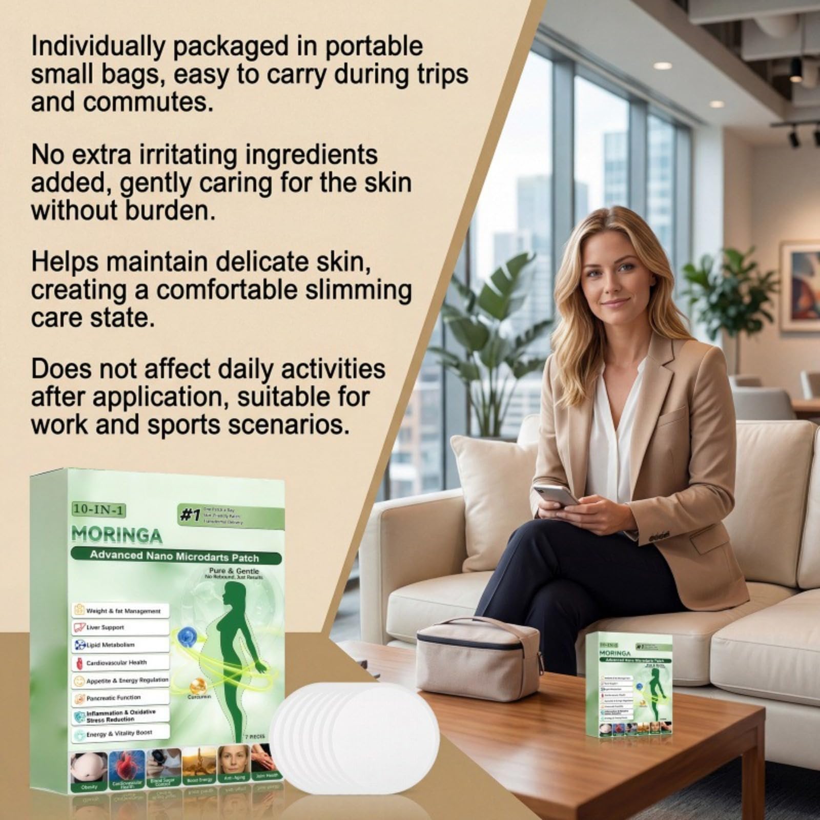 Moringa 10 in 1 patch dimagranti per il corpo – Patch dimagranti a nano-micro aghi contenenti berberina e NAD+ – Ingredienti naturali Rassoda la pelle Adatto per uomini e donne