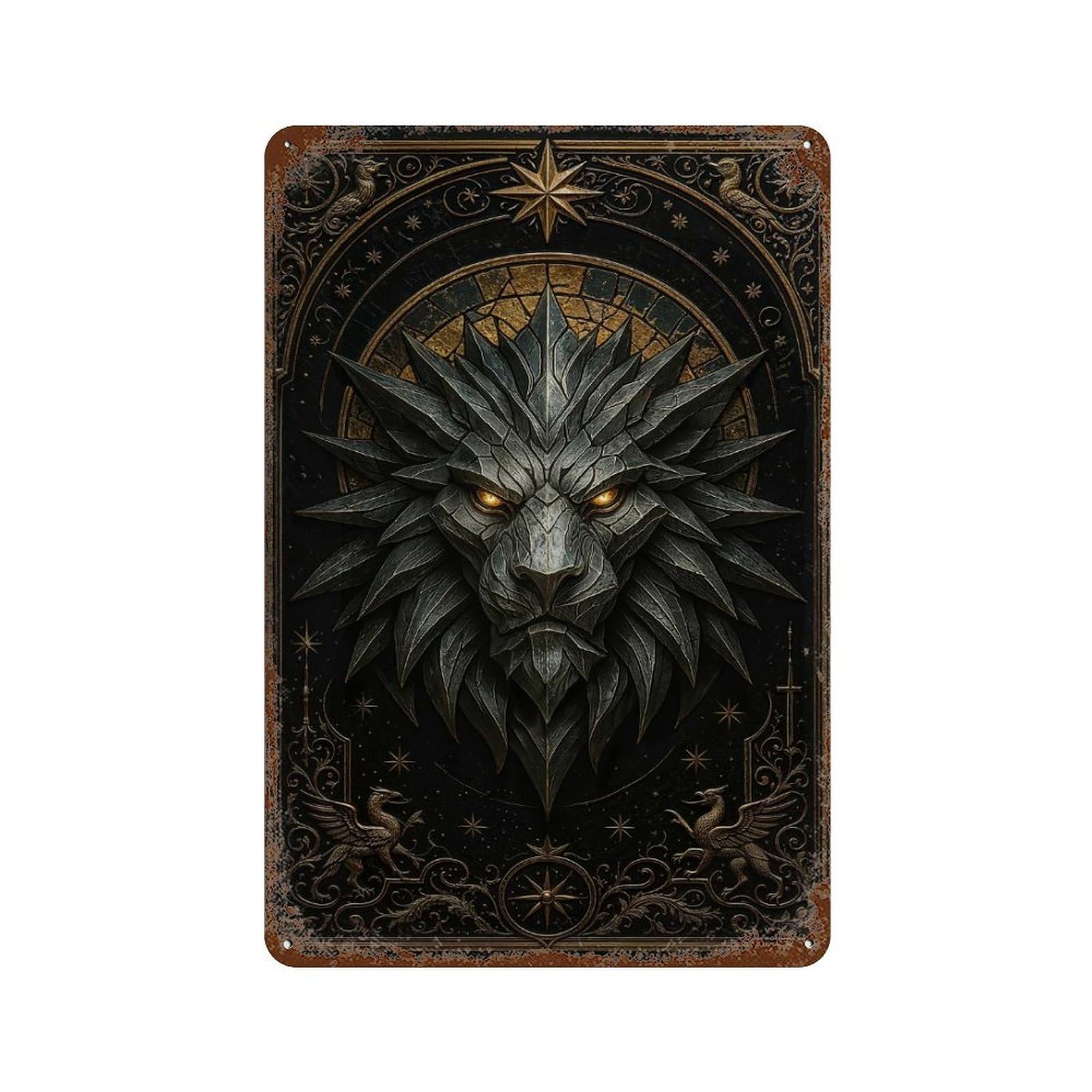 Spiked Lion Head – Royal Gothic Beast Poster Decorative Tin Sign 11.8"x7.9", Farmhouse Wall Decor for Garage, Bar And Workshop Decor