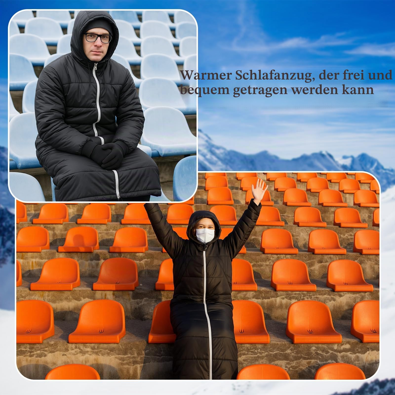 Macarrie Wearable Sleeping Bag for Adults with Sleeves and Hood, 74 Inch Long 0 Degree Cold Weather Insulated Weather Sleeping Bag for Extreme Cold Camping Hiking Stadium