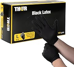 THOR Latexhandschuhe (L), 100 Stück – Einmalhandschuhe Schwarz, handschuhe einweg, puderfrei – Einweghandschuhe & küchenhandschuhe zum Kochen, Putzen, Grillen & für die Werkstatt – Größen S, M, L, XL