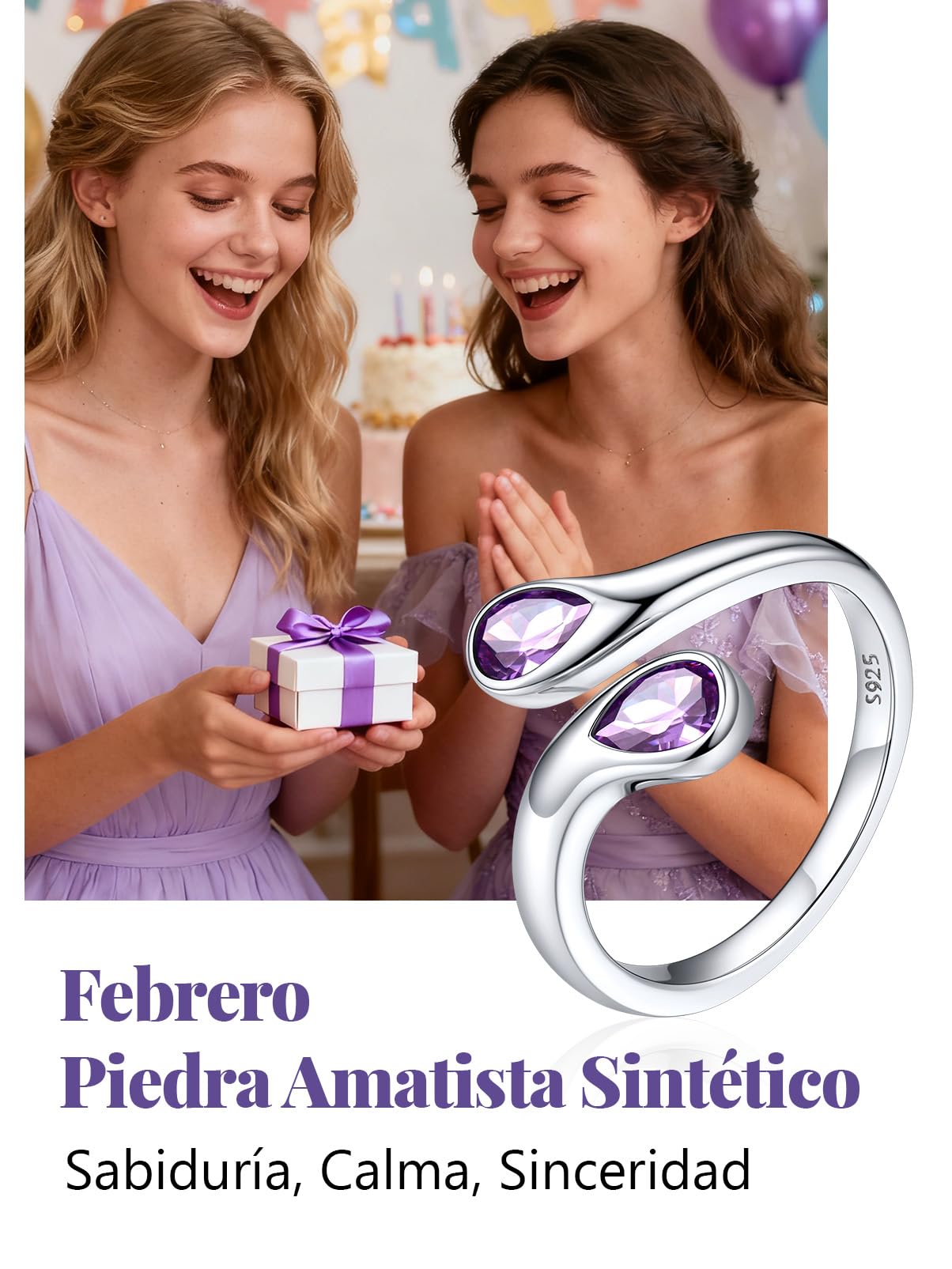 Silvora Plata 925 Anillo Ajustable Mujer Regalo Compromiso Alianza Pareja | Piedra Gota de Agua Circonita Brillante de 12 Colores Material Hipoalergénico Plata de Primera Ley Joyería Delicada Dedo Mano