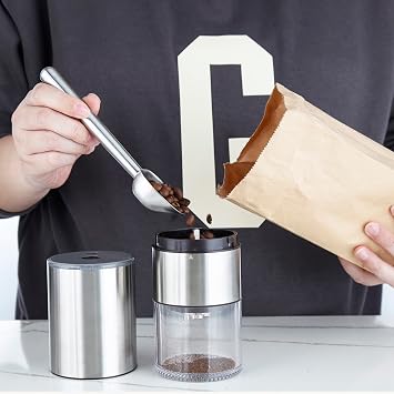 Easyworkz Stainless Steel Long Hollow Handle Coffee Scoop,7g Measuring Spoon, Brushed Silver, Bundled with Easyworkz French Press 12 oz Coffee Tea Maker with Borosilicate Glass,Soft Grip Handle