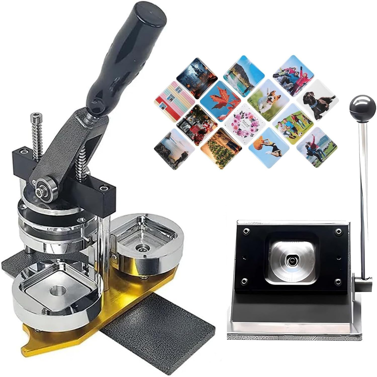 Maszyna do robienia identyfikatorów, kwadratowe magnesy na lodówkę 50 x 50 mm DIY zdjęcie lodówka naklejka magnes prasa maszyna + nóż do papieru + 100 szt. materiałów