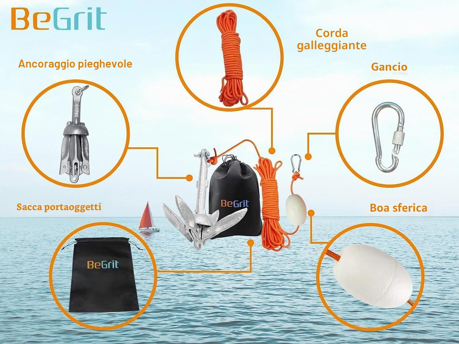 BeGrit Kayak Anchor 1.5lb Small Boat Anchor Folding Marine Anchor for Fishing,Kayak,Paddle Board,Canoe,Jet Ski, with 32.8 ft Anchor Tow Rope Carrying Bag