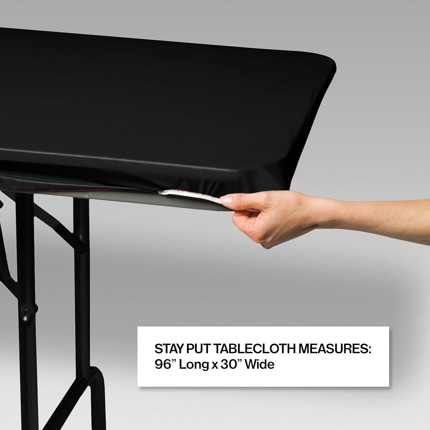 Trendware Stay Put Tablecovers Black, 30" x 96", 3 Count