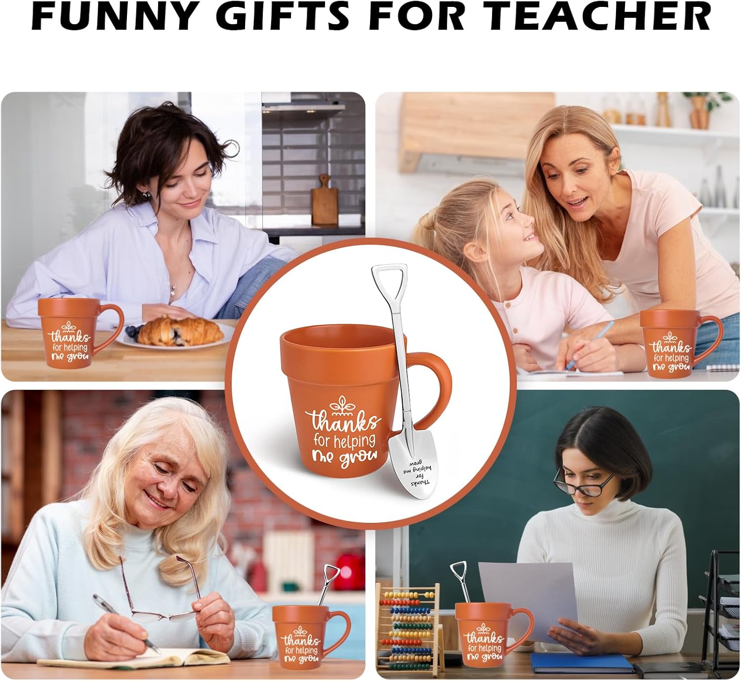 Teacher Appreciation Gifts, Funny Novelty Mug with Shovel Spoon, Back to School Gardening Garden Gifts for Teacher Mom, Thanks for Helping Me Grow - Image 6