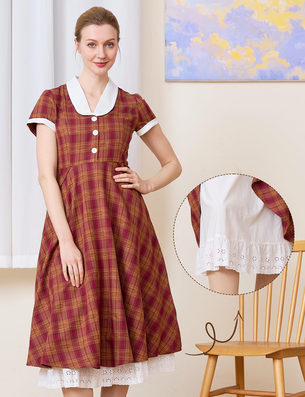 BEAUTELICATE Enagua Mujer 100% Algodón A-Line Falda Interior con Encaje en Dobladillo Volantes Antiestática para Falda Larga de Verano Vestidos