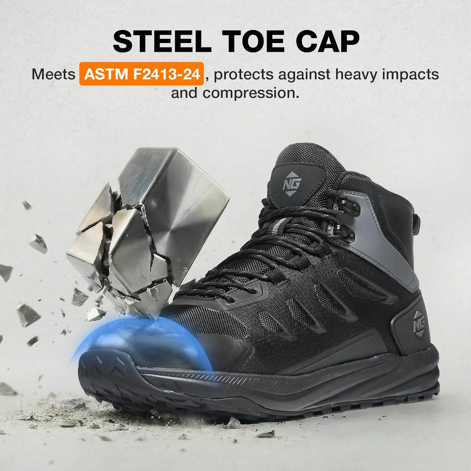 NINGO Steel Toe Work Boots for Men, Waterproof Slip Resistant Work Boots for Men, Wide Toe Comfortable Mens Safety Work Shoes with EH Protection, Zero Drop, Oil Resistant for Construction, Welding