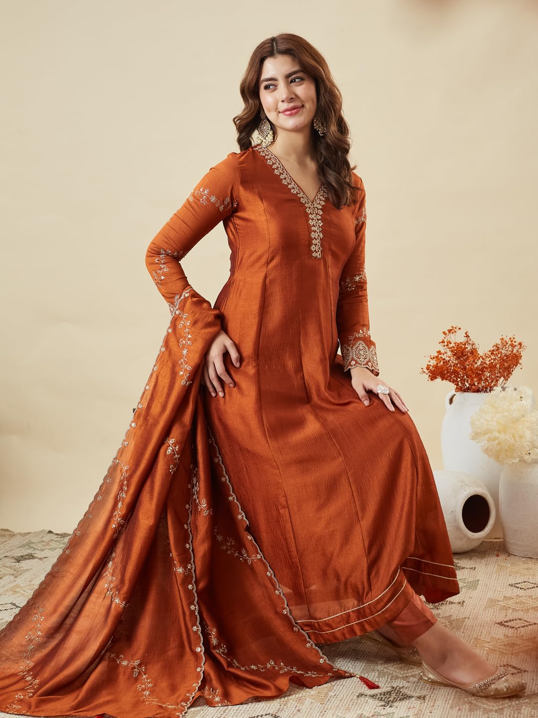 MOKOSH Women’s Silk Embroidery Anarkali Kurta Pant with Dupatta product image 8