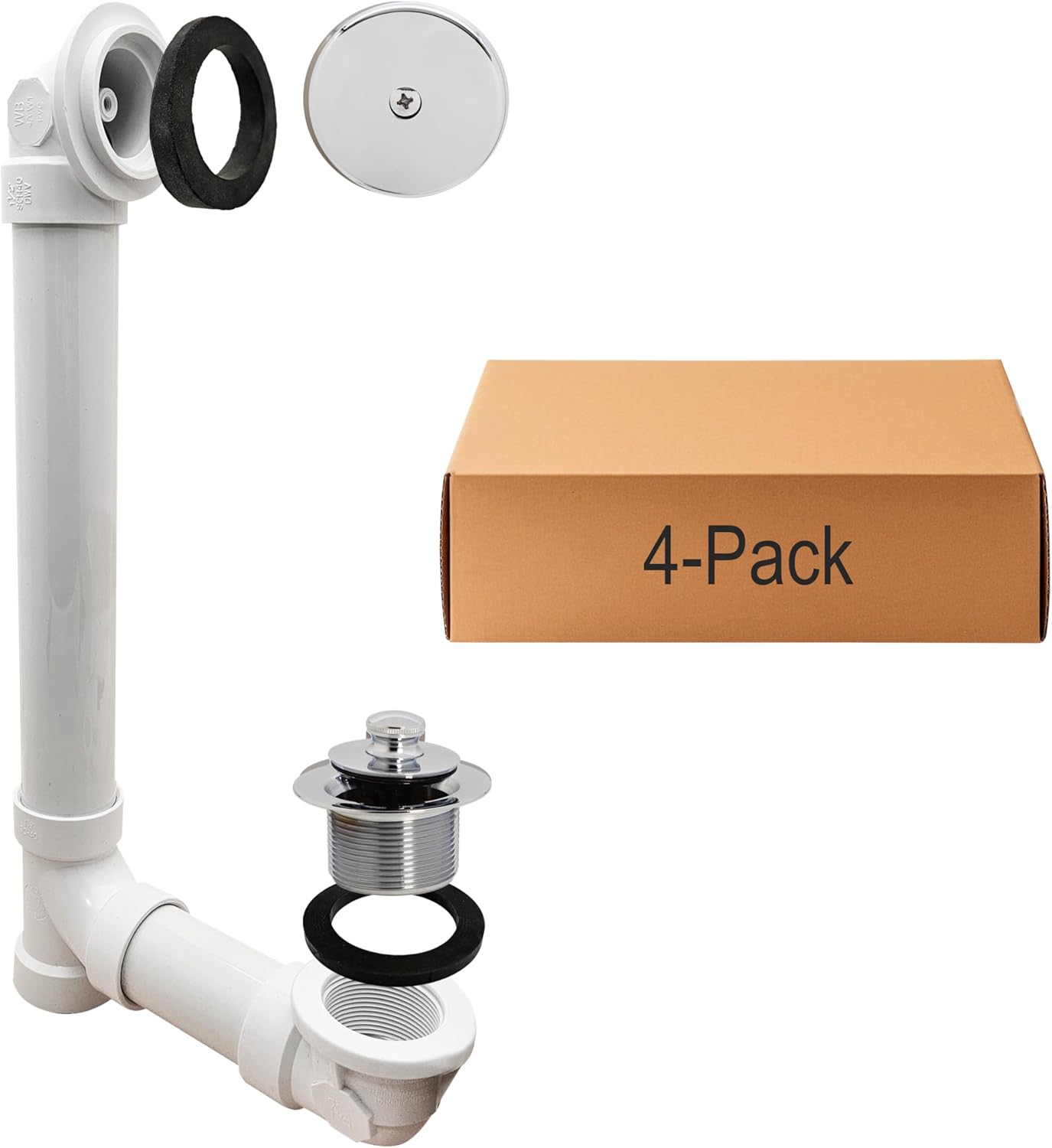Westbrass D49721-4-26 1-1/2" Bath Waste & Overflow Assembly with Pull Drain Stopper and One-Hole Faceplate Top Elbow - Sch. 40 PVC, Polished Chrome (4-Pack)