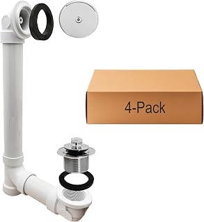 Westbrass D49721-4-26 1-1/2" Bath Waste & Overflow Assembly with Pull Drain Stopper and One-Hole Faceplate Top Elbow - Sch. 40 PVC, Polished Chrome (4-Pack)