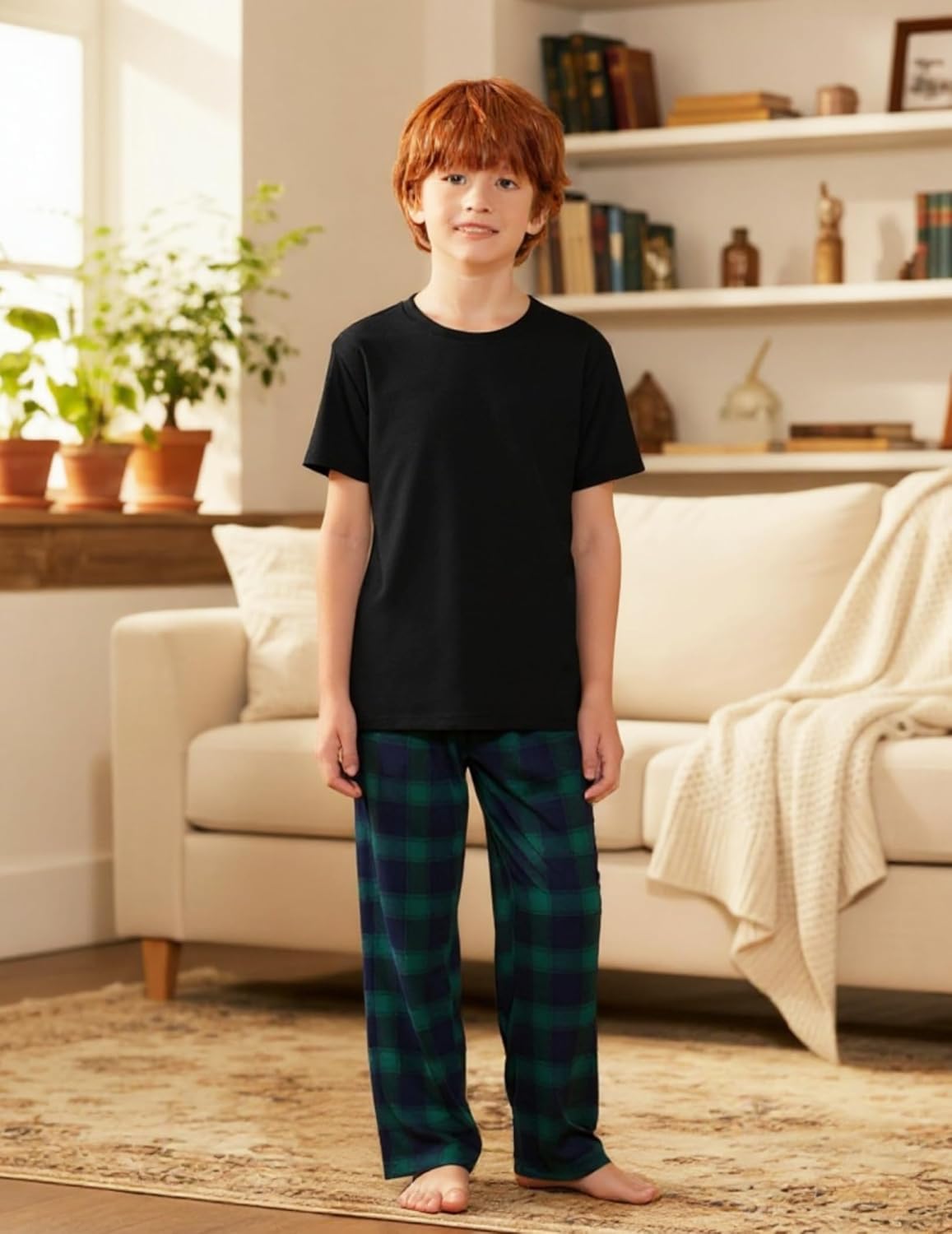 Ekouaer Boys Pajama Pants Soft Plaid Long Pj Pants Kids Cute Elastic Waist SLeep Bottoms with 2 Pockets 6-14 Years - Image 3