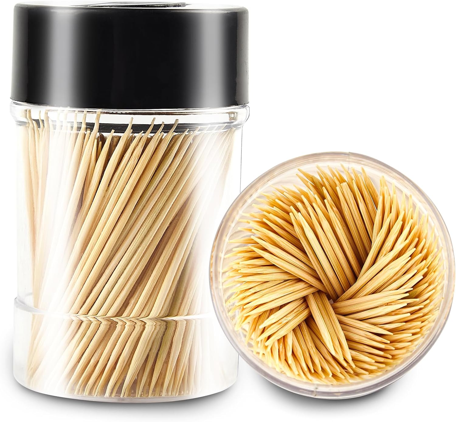 [3000 Count 100% Natural Bamboo Toothpicks - with 1 Piece Reusable Toothpick Holder, Sturdy and Smooth Toothpicks for Parties, Appetizers, Olives, BBQ, Fruit and Teeth Cleaning, Black.