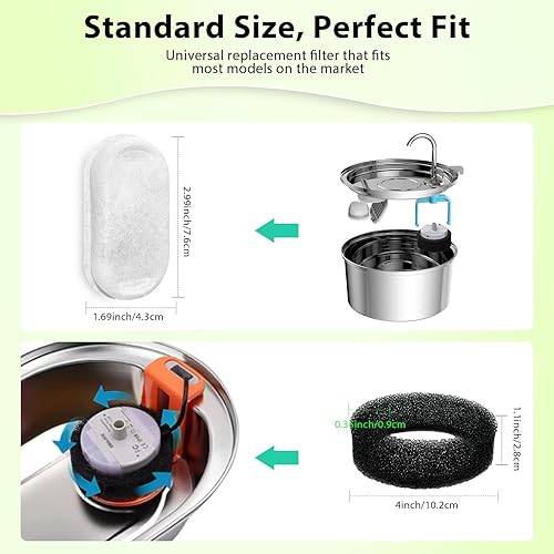 Cat Water Fountain Filters - 24 Pack Cat Fountain Filters for 3.2L/108oz & 2L/67oz Pet Water Fountains, Three-Layer Filtration Replacement Filter(12+12 Pack), Package Amount for 6 Months