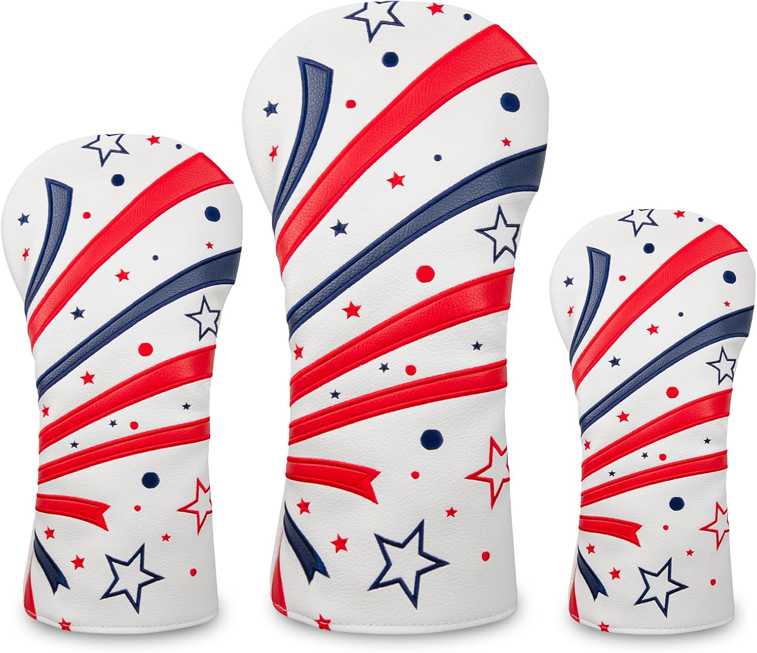 Golf Club Covers for Driver Fairway Woods & Hybrid, Leather Headcovers with Plush Lining, Long Neck Design Protection