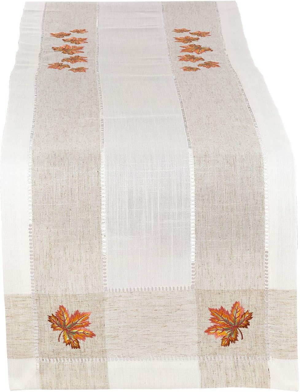 Fennco Styles Hommage Brodé Collection Cottage Lavender Embroidery Border Hemstitch Table Runner 15 x 70 Inch – Ivory Table Cover for Wedding, Banquet, Tea Party and Home Décor