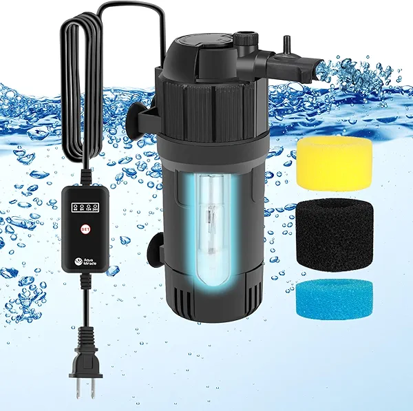 AquaMiracle Aquarium Filter Fish Tank Filters Green Water Clea-ning Filter Pump with Timer, Dual Mode (Aeration/Rainfall) for 10-40 Gallon Aquariums, Flow Rate and Direction Adjustable For 1