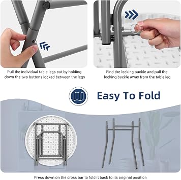 Byliable 28in Folding Cocktail Table, Round Bar Height Table, White 2-Pack