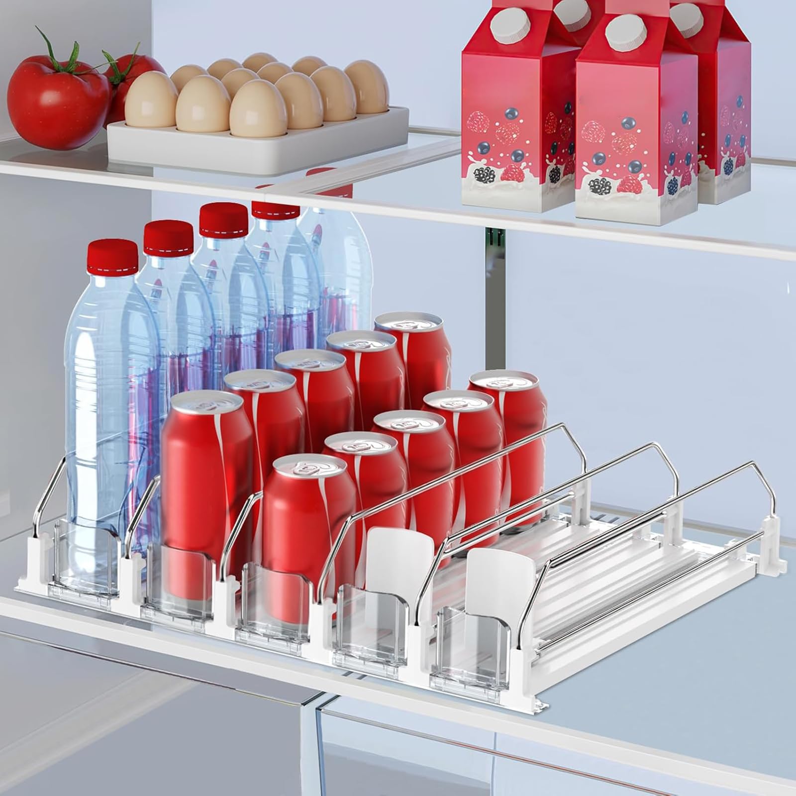 Houbobo Automatic Can Dispenser for Fridge, Adjustable Width Soda Can Dispenser for Refrigerator Storage, 5 Row Self-Pushing Fridge Drink Dispenser