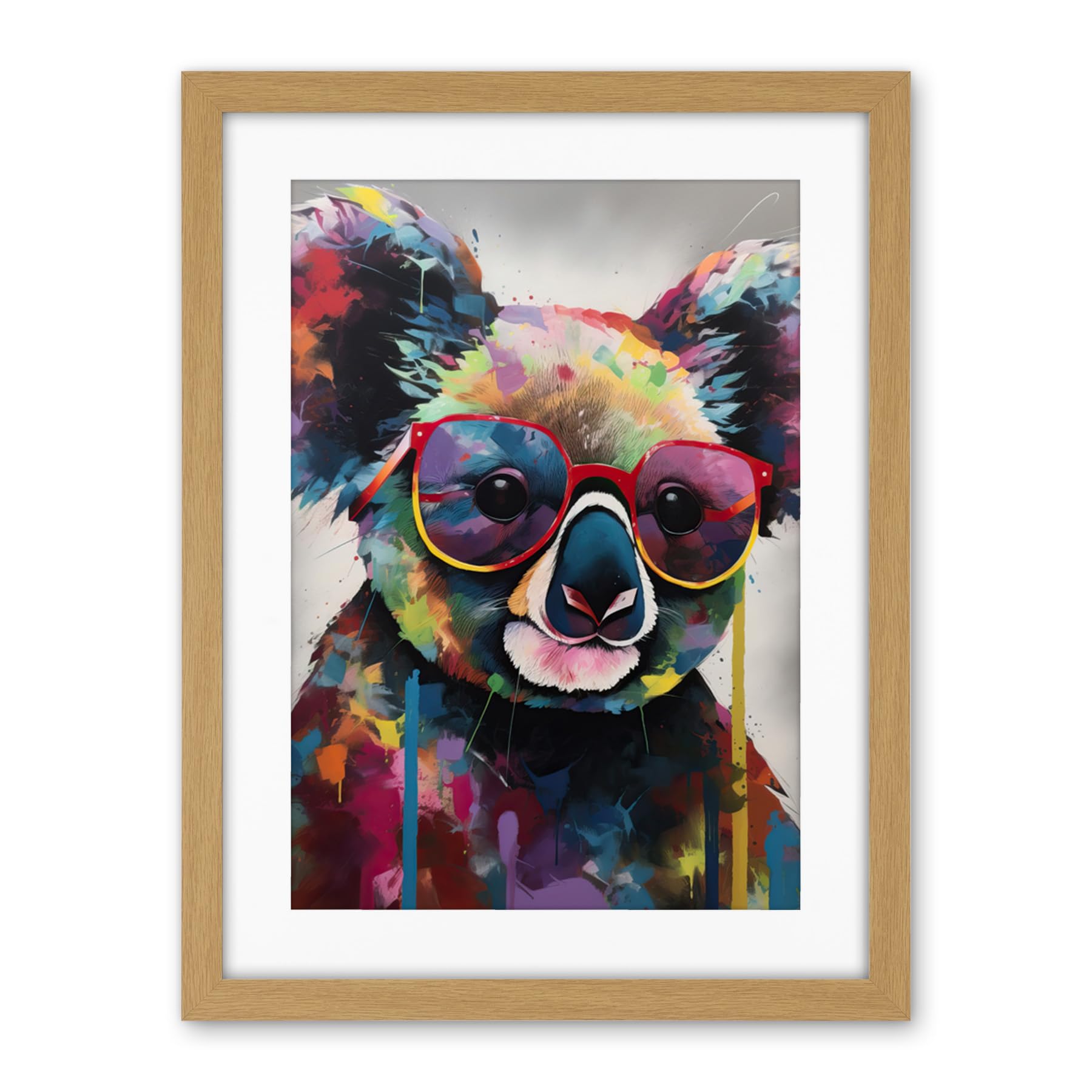 Artery8 Koala With Purple Sunglasses Modern Multicoloured Artwork Framed Wall Art Print 18X24 Inch