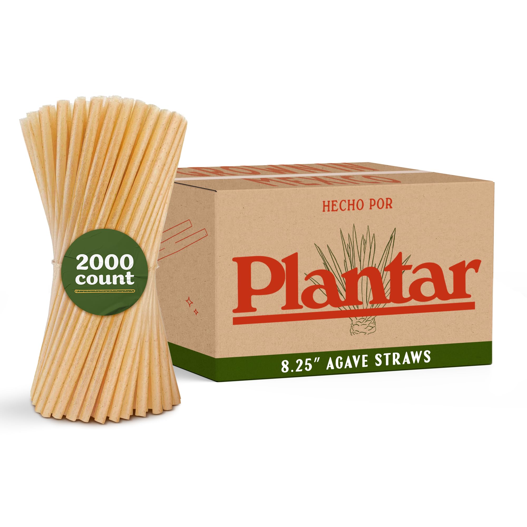 Bulk Pack of 8" Agave Straws (Unwrapped) | 2,000 Count | Sustainable & Compostable Drinking Straws made from Upcycled Agave | Long-Lasting, Durable Drinking Straws that Won't Get Soggy
