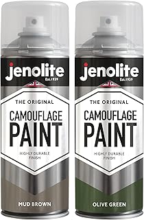 JENOLITE Paquete doble de pintura de camuflaje militar, verde oliva y marrón barro, 2 unidades de 400 ml, ideal para modelismo, paintball, airsoft, vehículos militares