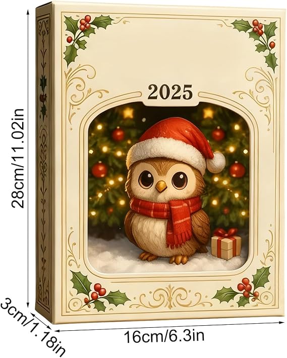 2025 Christmas Calendar 2D Flat Acrylic Adorable Animal-theme Pendant | 24 Days Owl Pendant Countdown Calendar for Men Women Boys Girls Youth Teens Wife Husband Son Daughter Family