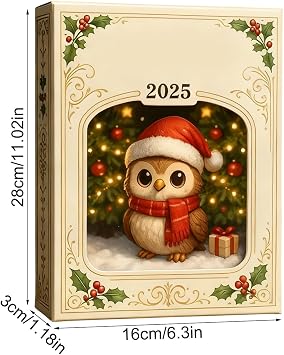2025 Christmas Calendar 2D Flat Acrylic Adorable Animal-theme Pendant | 24 Days Owl Pendant Countdown Calendar for Men Women Boys Girls Youth Teens Wife Husband Son Daughter Family
