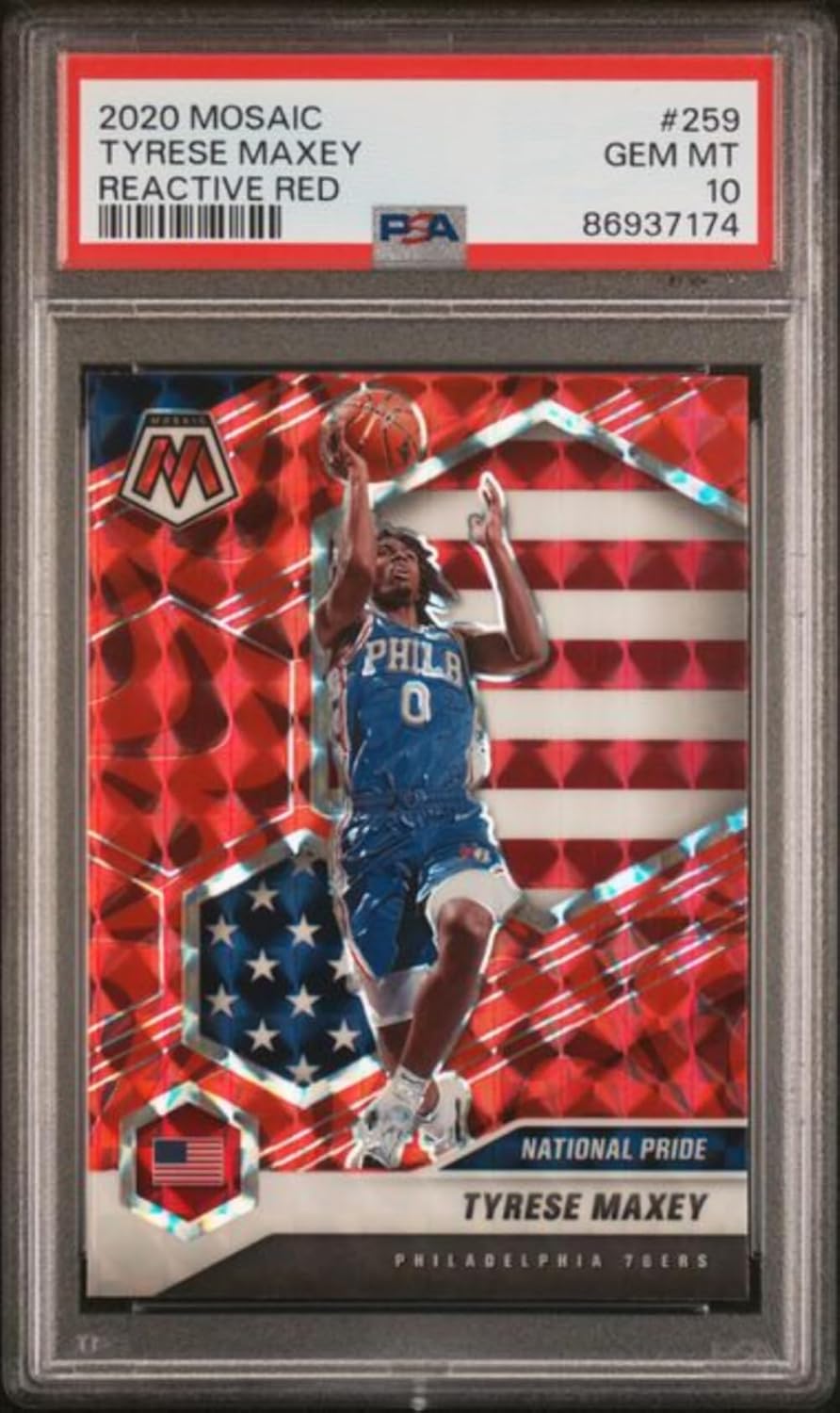 Graded 2020 Panini Mosaic Tyrese Maxey #259 Reactive Red Rookie RC Basketball Card PSA 10 Gem Mint