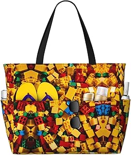 Colorful Brick Print Versatile Large Beach Travel Bag,Anti-Sand Beach Carry Bag For Various Needs - FRESQA