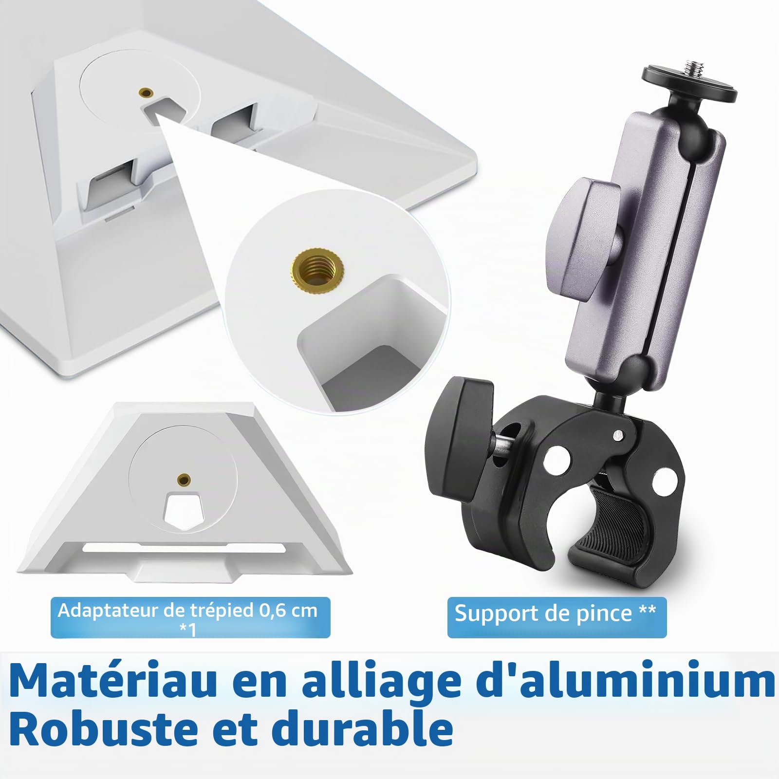 Starlink Mini support réglable pour mini bol Starlink compatible avec les barres de 2,2 à 5 cm, idéal pour les échelles de camping-car, les barres de toit, les camionnettes, les bateaux, les