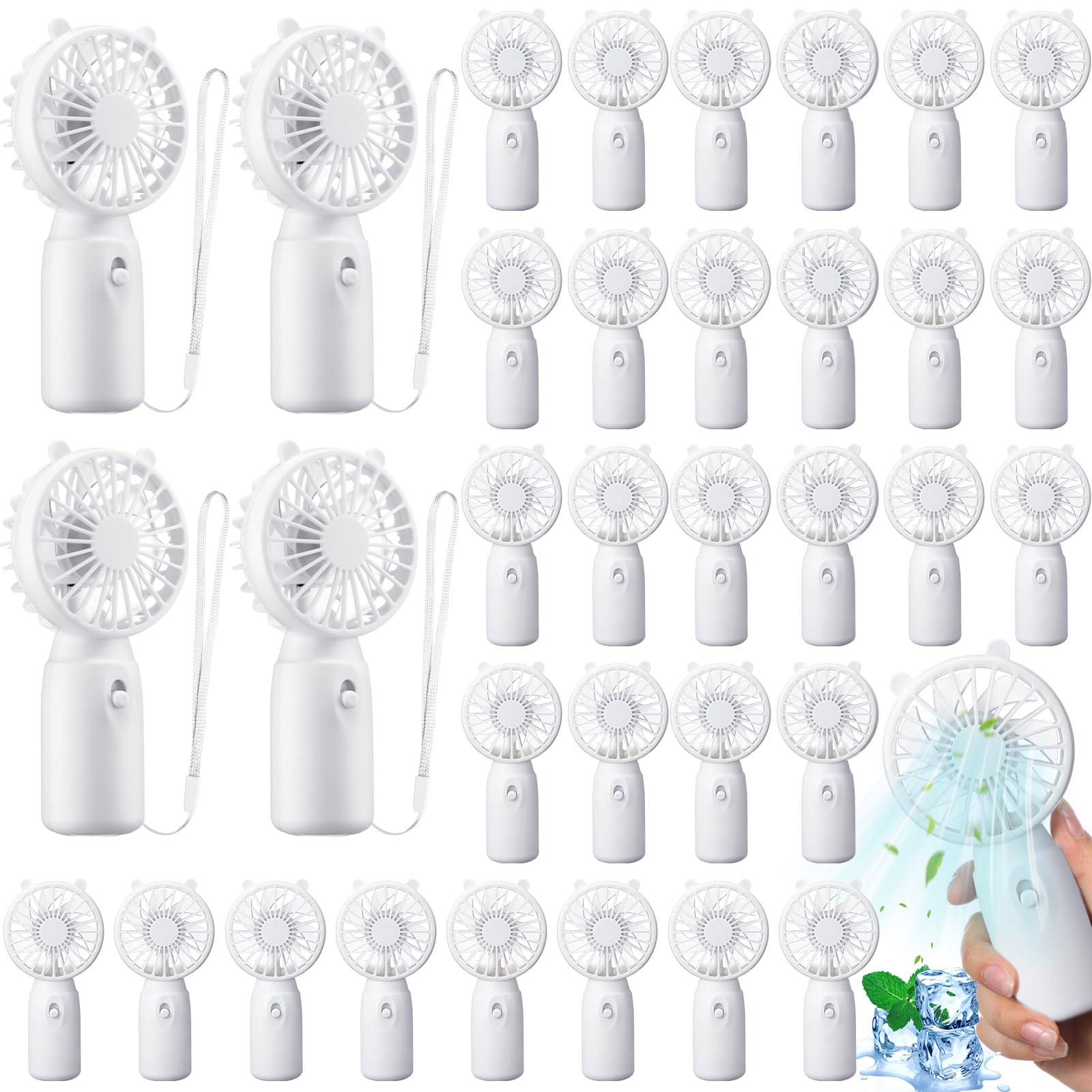 Photo 1 of Glooglitter 36 Pcs Mini Portable Fans Bulk Handheld Battery Operated Fan with Lanyard Lightweight Personal Fans for Summer Wedding Birthday Party School Office Cooling Gift (White)