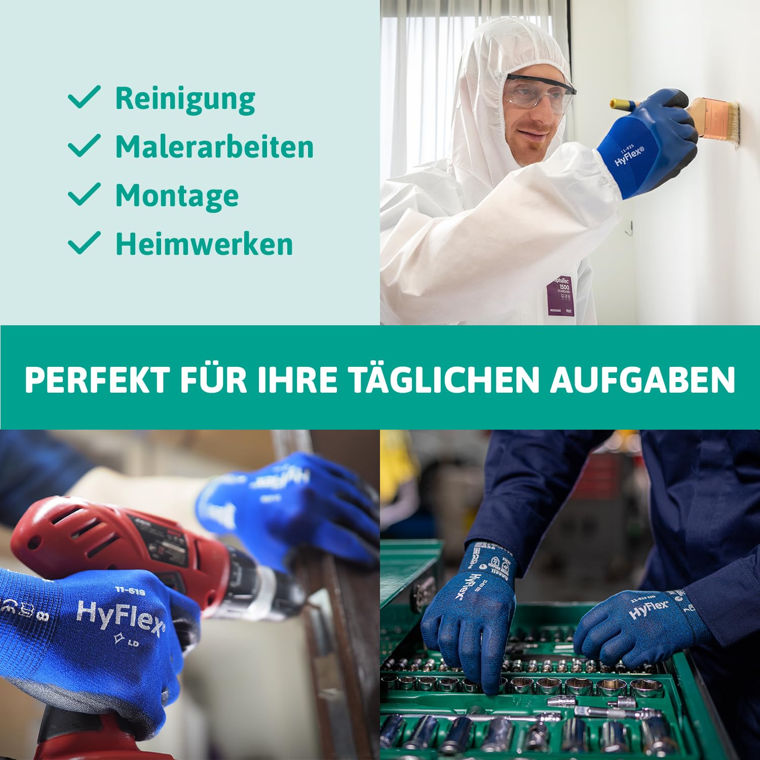 Ansell HyFlex 11-925 Ölabweisenden Arbeitshandschuhe, Rutschfeste Nitril-Beschichtung, Wasserdichte Schutzhandschuhe für Industrie und Mechanik, Dünne Montagehandschuhe, Blau, Größe L (12 Paar)