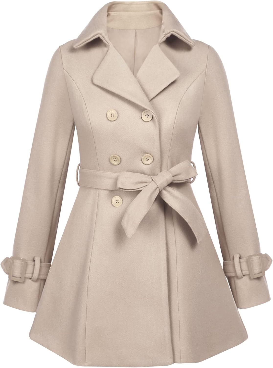 Zeagoo Women's Fashion Faux Fur Lapel Double-Breasted Thick Wool Trench Coat Winter Warm Jacket S-2XL