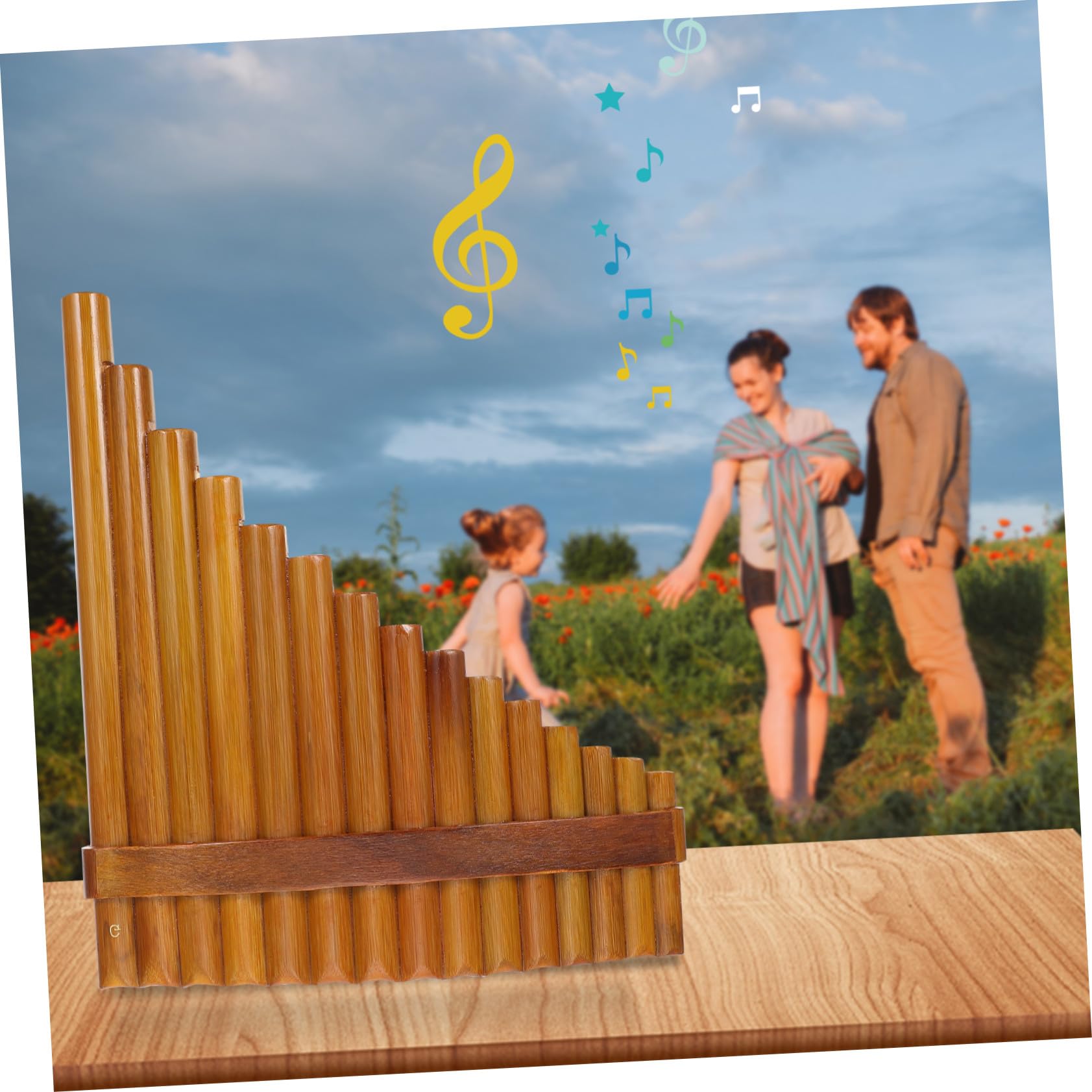 15-zoll Bambus Panflöte Professionelle 15-rohr Panflöte in Holzfarbe Umweltfreundliches Holzblasinstrument für Anfänger und Schulmusik