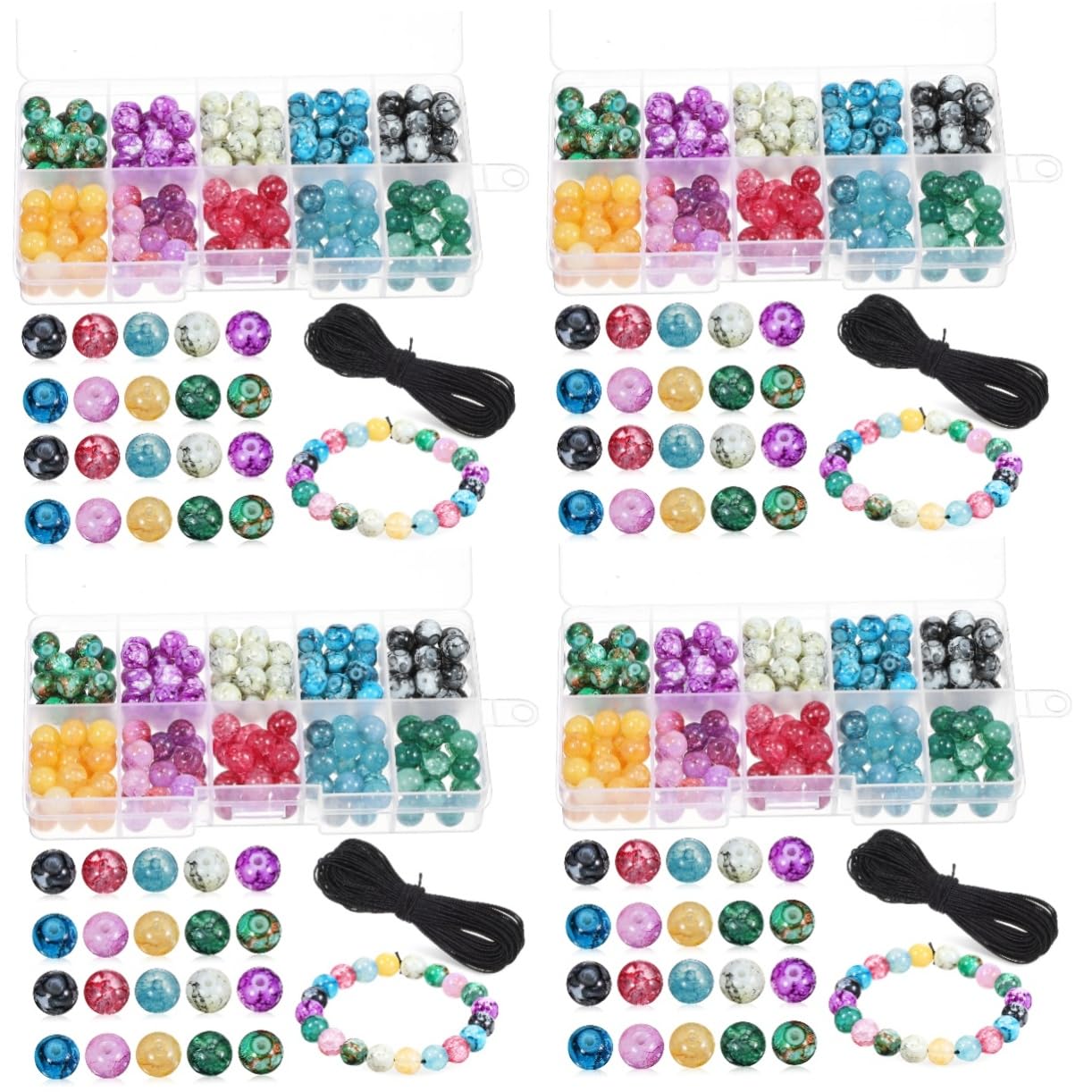 Gadpiparty 4 Set Perline Rotonde Per Bigiotteria Con Filo Elastico Perline Per Collane E Braccialetti Per Creazioni E Accessori Fai Da Te 200 Pezzi*4