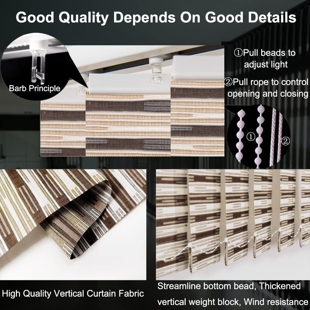 Vertical Blinds for Sliding Doors, Made to Order Weaved Grass Light Filerting UV Protection Vertical Window Shades for Patio, Room Divider, Office, Coffee