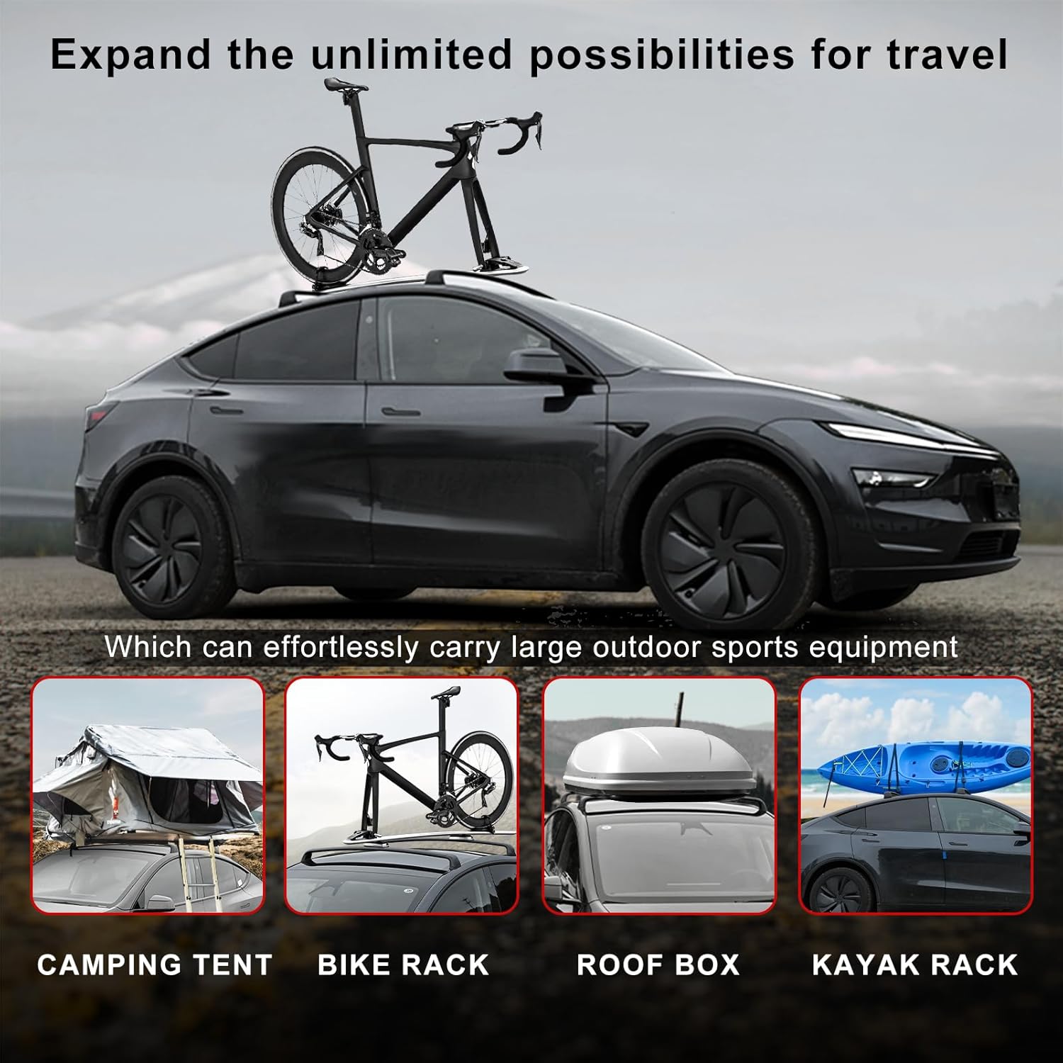 2PCS Cross Bar for Tesla Model Y Juniper (2020-2026+) Lockable Roof Racks Compatible with Model Y Rooftop Luggage Cargo Carrier fit for Model Y Exterior Accessories